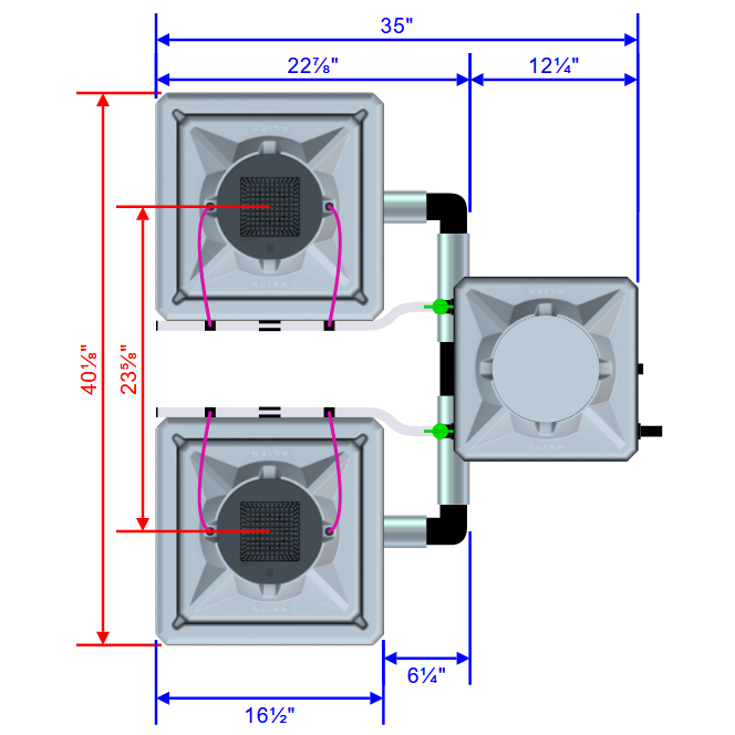 Alien Hydroponics AERO 2 Pot 2 Row Kit