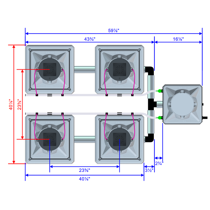 Alien Hydroponics AERO 4 Pot 2 Row Kit