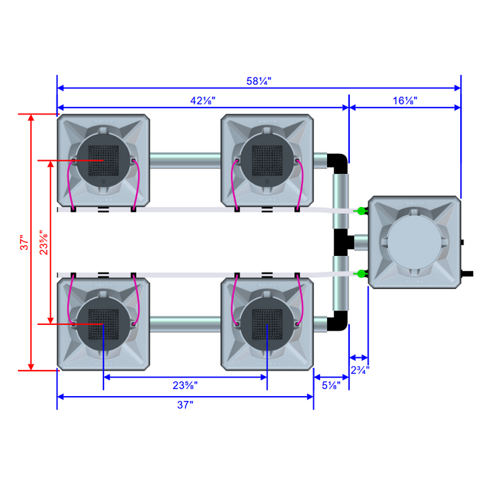 Alien Hydroponics AERO 4 Pot 2 Row Kit