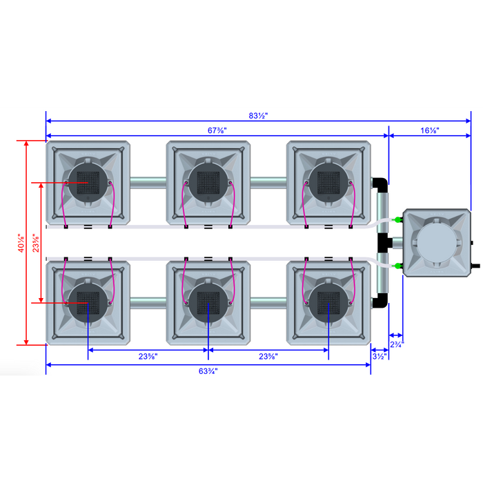 Alien Hydroponics AERO 6 Pot 2 Row Kit