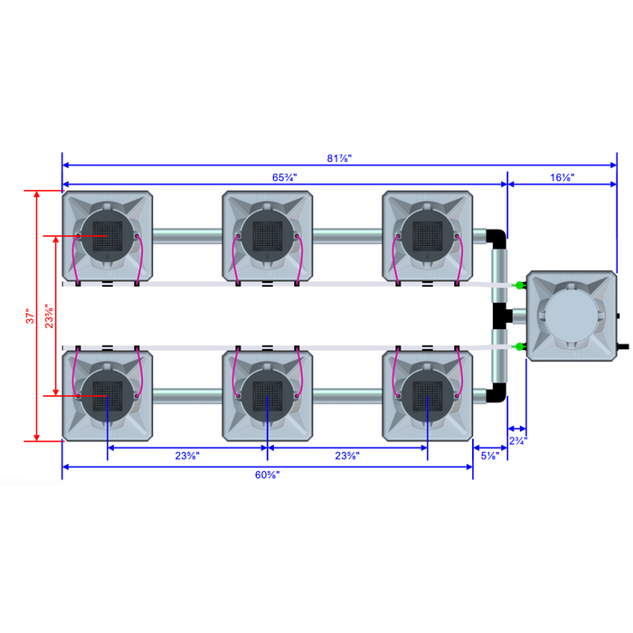 Alien Hydroponics AERO 6 Pot 2 Row Kit