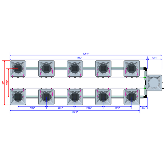 Alien Hydroponics AERO 10 Pot 2 Row Kit