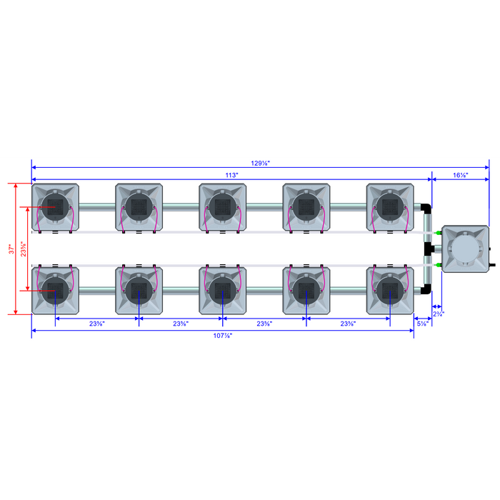 Alien Hydroponics AERO 10 Pot 2 Row Kit