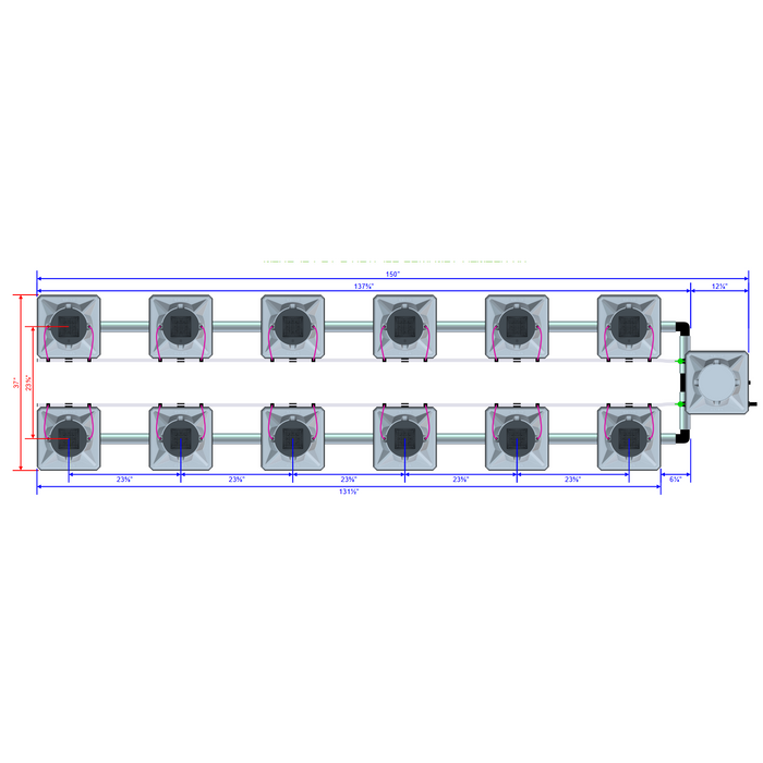 Alien Hydroponics AERO 12 Pot 2 Row Kit