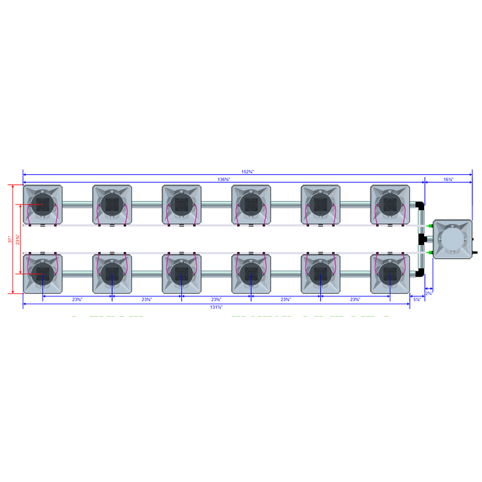 Alien Hydroponics AERO 12 Pot 2 Row Kit