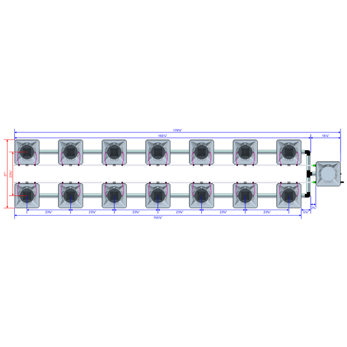 Alien Hydroponics AERO 14 Pot 2 Row Kit