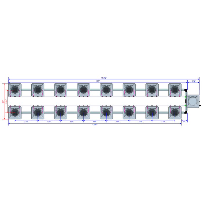 Alien Hydroponics AERO 16 Pot 2 Row Kit