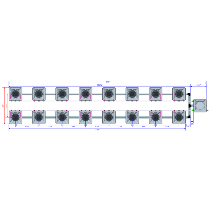 Alien Hydroponics AERO 16 Pot 2 Row Kit