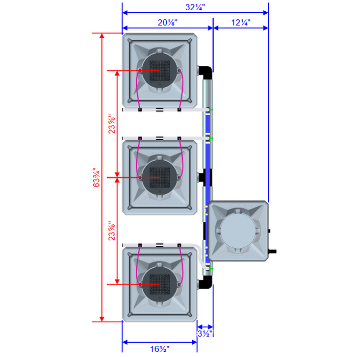 Alien Hydroponics AERO 3 Pot 3 Row Kit