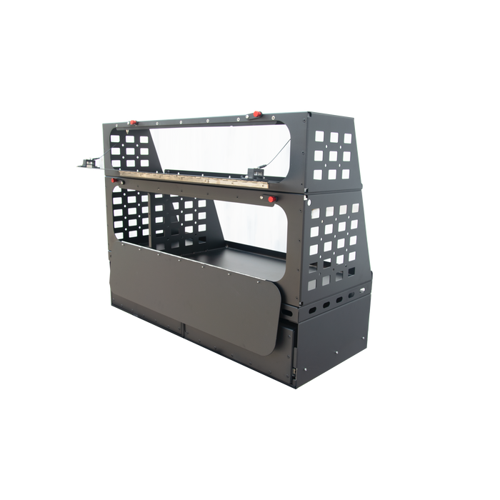 Dirtbox Overland Flatbed Molle Storage Box with Locking Drawers, Camp Table & Cutting Board
