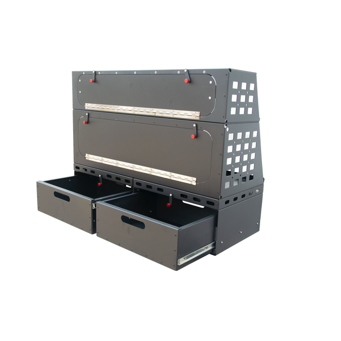 Dirtbox Overland Flatbed Molle Storage Box with Locking Drawers, Camp Table & Cutting Board
