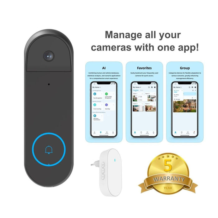 BackStreet Surveillance Chime Plus Video Doorbell No Monthly Cloud Fees