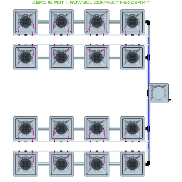 Alien Hydroponics AERO 16 Pot 4 Row Kit