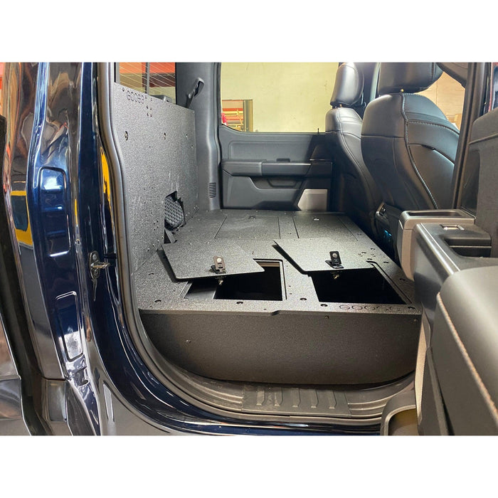 Ford - F150 2021-Present - 14th Gen. SuperCrew - Second Row Seat Delete Plate System with Factory B&O Subwoofer Center Wall with Exterior Port