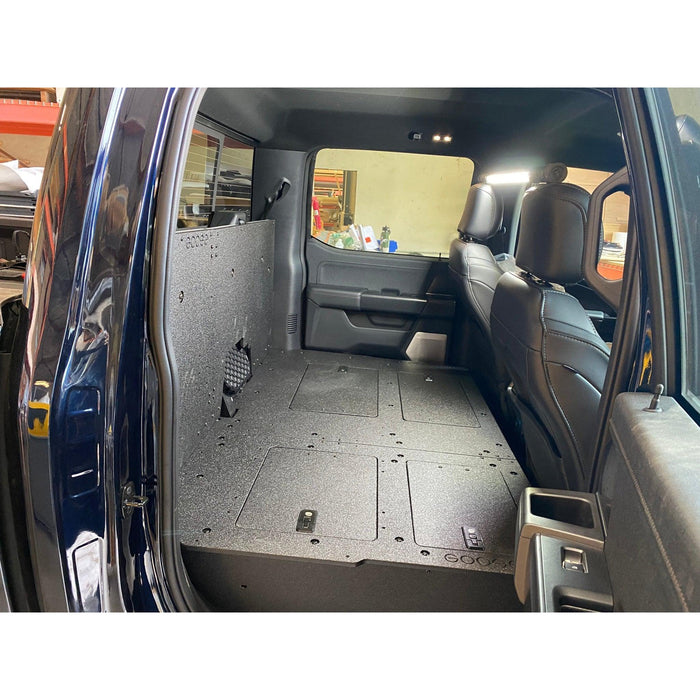 Ford - F150 2021-Present - 14th Gen. SuperCrew - Second Row Seat Delete Plate System with Factory B&O Subwoofer Center Wall with Exterior Port