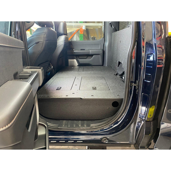 Ford - F150 2021-Present - 14th Gen. SuperCrew - Second Row Seat Delete Plate System with Factory B&O Subwoofer Center Wall with Exterior Port