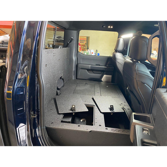 Ford - F150 2021-Present - 14th Gen. SuperCrew - Second Row Seat Delete Plate System with Factory B&O Subwoofer Center Wall with Exterior Port