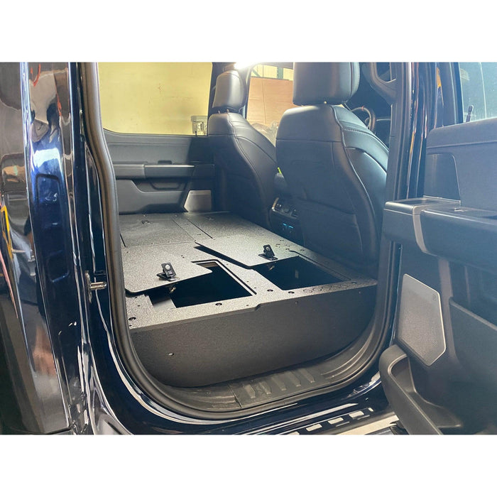 Ford - F150 2021-Present - 14th Gen. SuperCrew - Second Row Seat Delete Plate System with Factory B&O Subwoofer Center Wall with Exterior Port