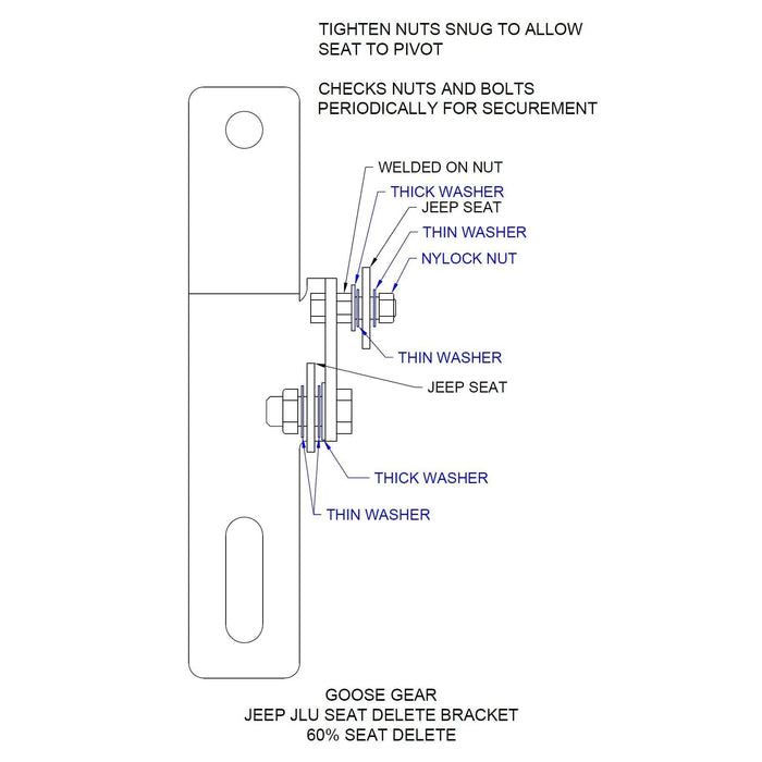 Jeep Wrangler 2018-Present JLU 4 Door - 60% Seat Delete Bracket