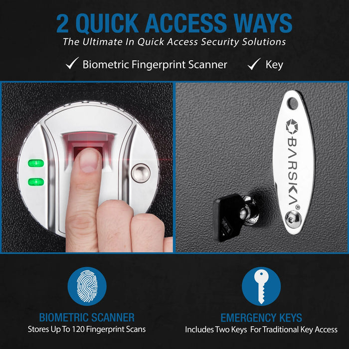 Barska AX11620 0.29 Biometric Security Safes | Keypad-A/B, Black - Ironclad Sentry