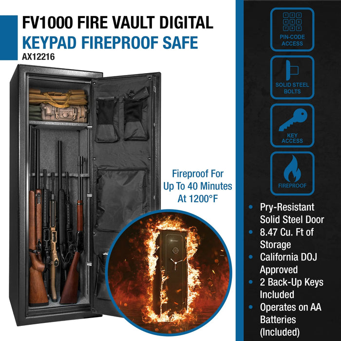 Barska FV1000 AX12216 FireVault Fireproof Keypad Rifle Safe, Black - Ironclad Sentry