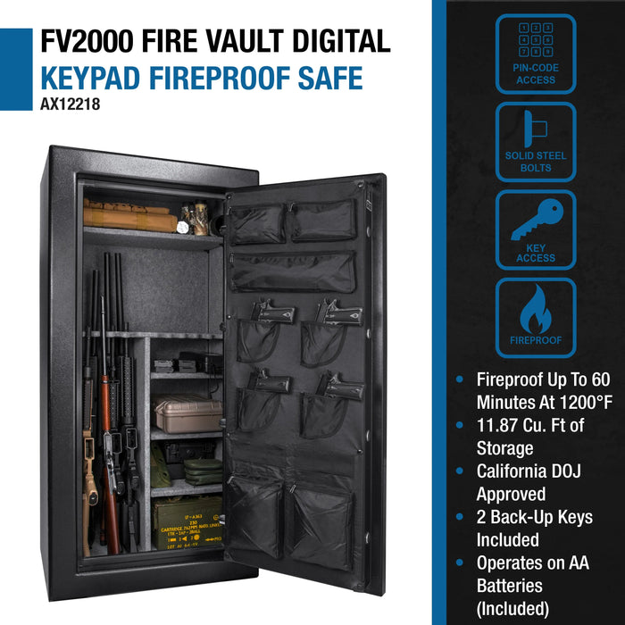 Barska FV2000 AX12218 FireVault Fireproof Keypad Rifle Safe, Black - Ironclad Sentry