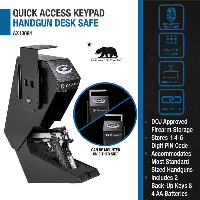 Barska AX13094 Quick Access Keypad Handgun Desk Safe, Black - Ironclad Sentry