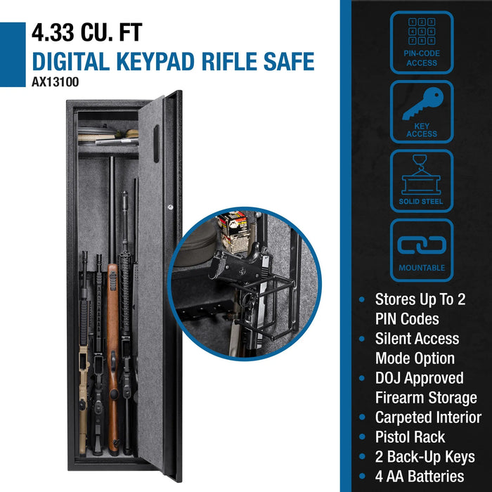 Barska AX13100 4.33 Cu. ft Digital Keypad Rifle Safe, Black - Ironclad Sentry