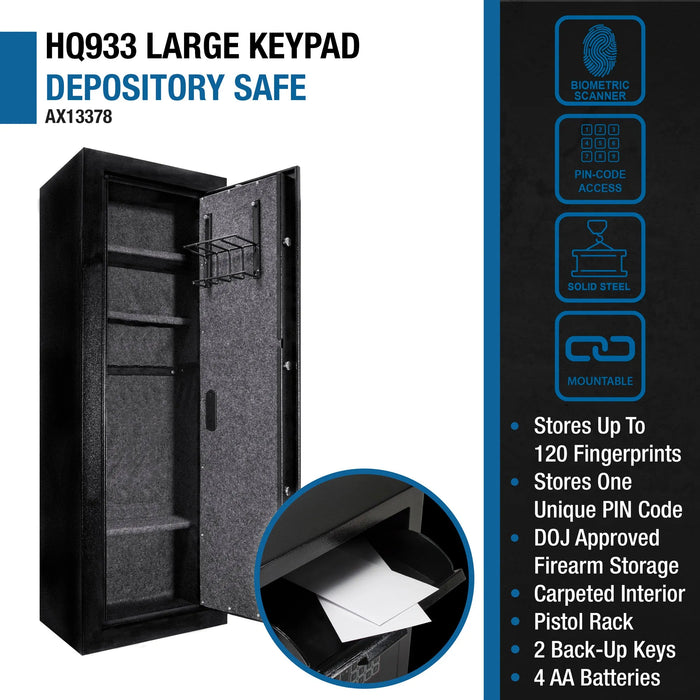 Barska HQ1000 AX13378 Biometric Keypad Rifle Safes | Keypad-C, Black - Ironclad Sentry