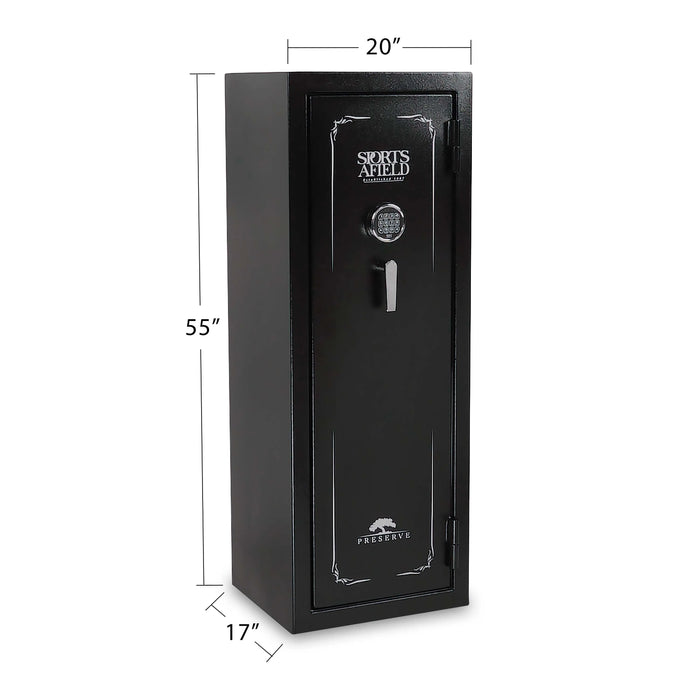 Sports Afield Preserve SA5520PX 18-Gun Fire and Waterproof Gun Safe with Electronic Lock, Black Textured Gloss - Ironclad Sentry