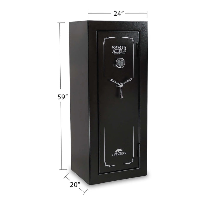 Sports Afield Preserve SA5924P 24-Gun Fire and Waterproof Gun Safe with Electronic Lock, Black Textured Gloss - Ironclad Sentry