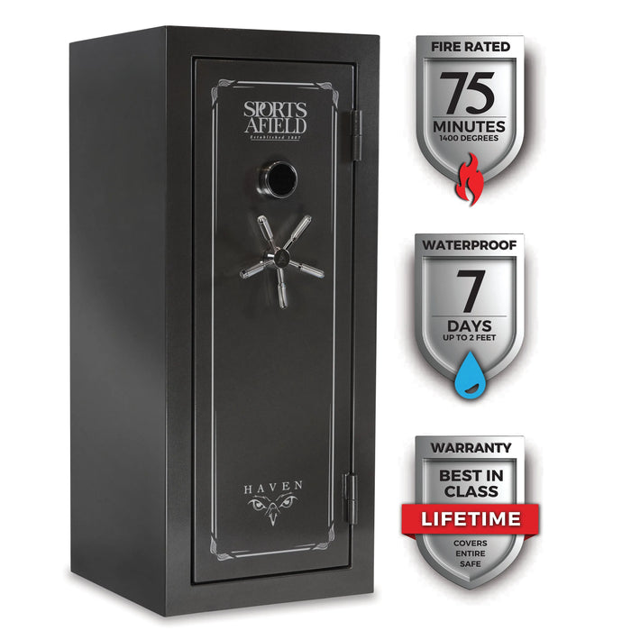 Sports Afield Haven SA5925HX 24-Gun Fire and Waterproof Electronic Lock Gun Safe, Metal Gray Gloss Metallic Finish - Ironclad Sentry