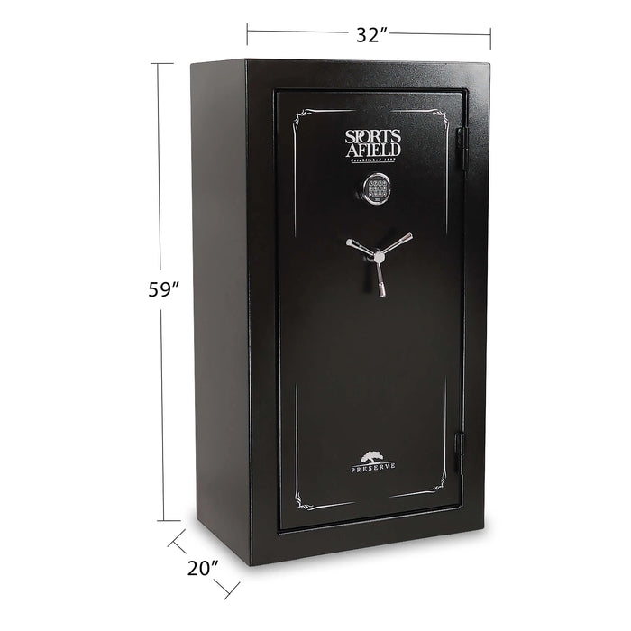 Sports Afield Preserve SA5932P 32-Gun Fire and Waterproof Gun Safe with Electronic Lock, Black Textured Gloss - Ironclad Sentry