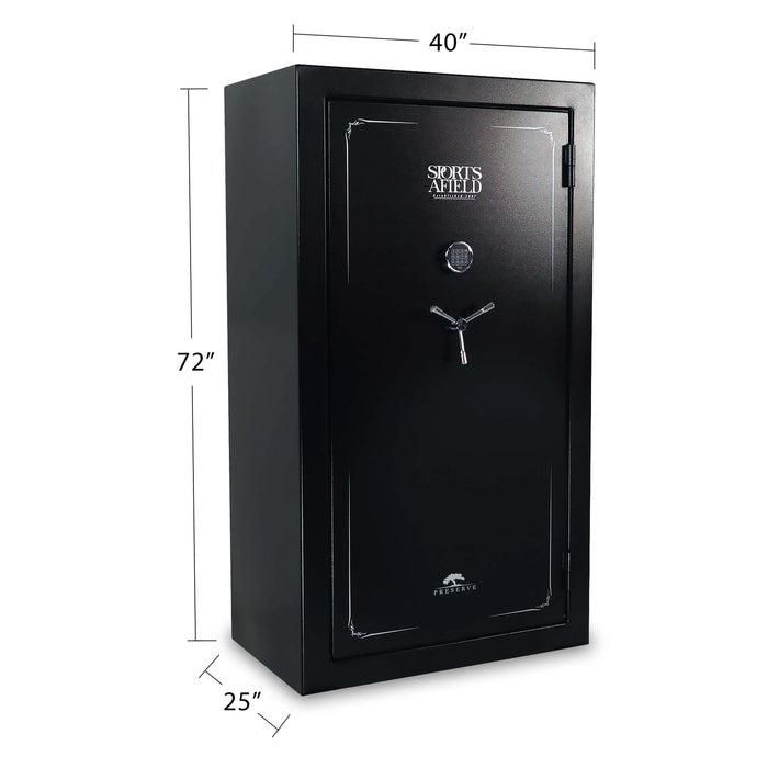 Sports Afield Preserve SA72040P 60-Gun Fire and Waterproof Gun Safe with Electronic Lock, Black Textured Gloss - Ironclad Sentry