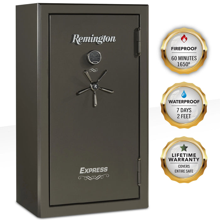 Remington Express SAR5934E 34-Gun Fireproof and Waterproof Gun Safe with Electronic Lock, Graphite Satin Metallic Finish - Ironclad Sentry