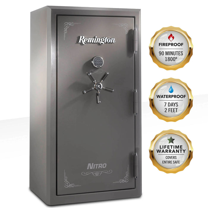 Remington Nitro SAR6536N Nitro 36-Gun Fireproof and Waterproof Gun Safe with Electronic Lock, Seltzer Gray Gloss - Ironclad Sentry