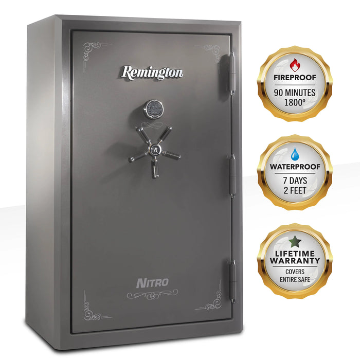 Remington Nitro SAR6546N Nitro 46-Gun Fireproof and Waterproof Gun Safe with Electronic Lock, Seltzer Gray Gloss - Ironclad Sentry